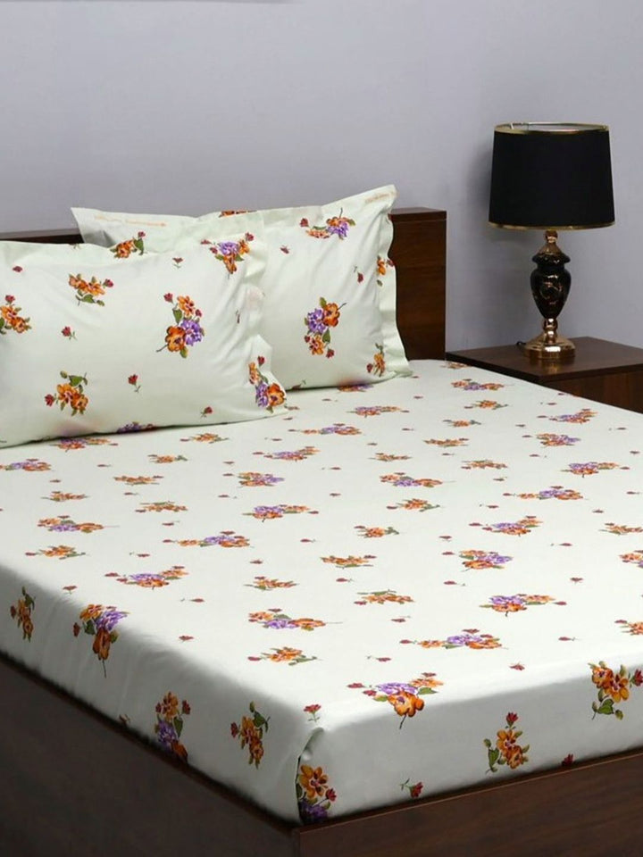 BOMBAY DYEING 525B Magenta Floral 164 TC Pure Cotton Queen Bedsheet Set