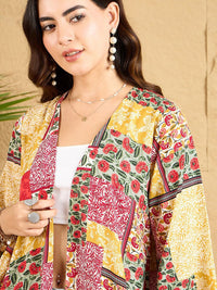 Berrylush Women Floral Print V-Neck Longline Open Front Shrug