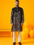 SOJANYA LUXE Kolar Mandarin Sulam Bunga Georgette Kurta Lurus Dengan Seluar