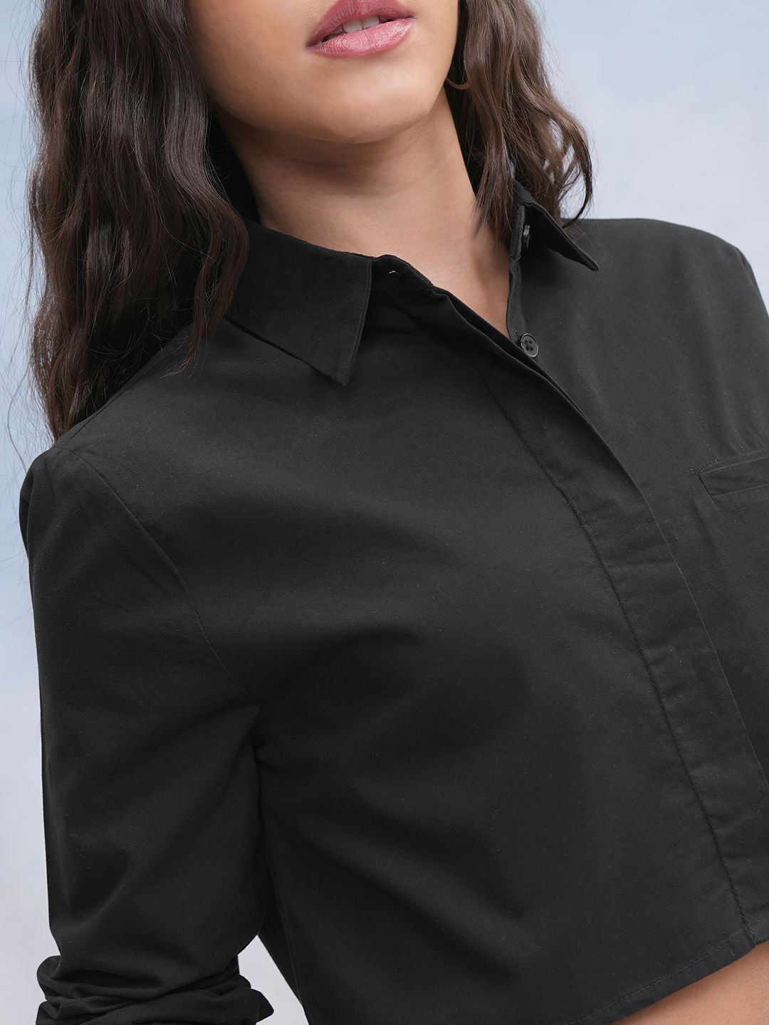 Street By Tokyo Talkies Women Mock Pocket Crop Shirt