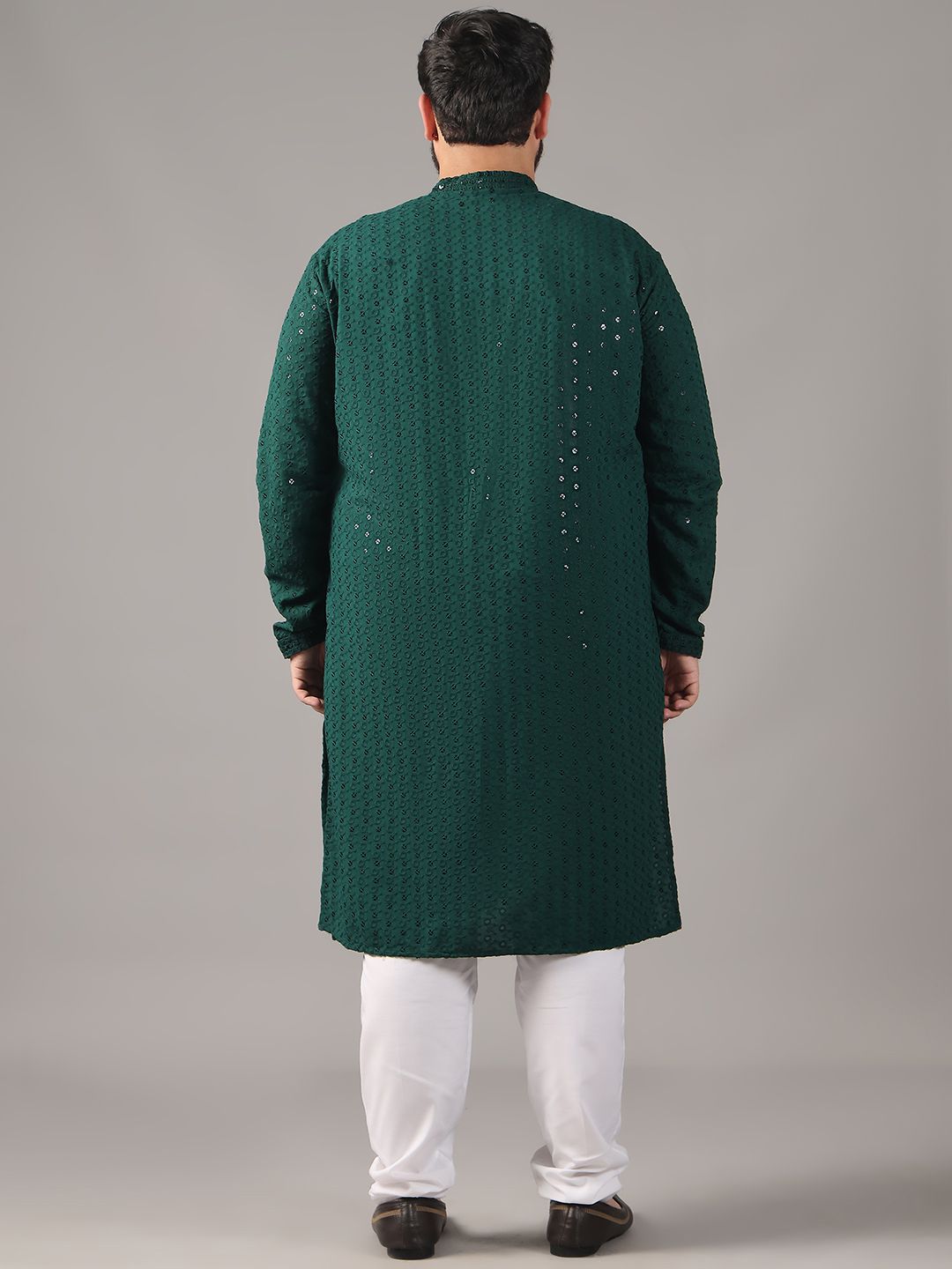 SOJANYA PLUS Size Floral Embroidered Band Collar Sequin Cotton Straight Kurta