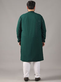 SOJANYA PLUS Size Floral Embroidered Band Collar Sequin Cotton Straight Kurta