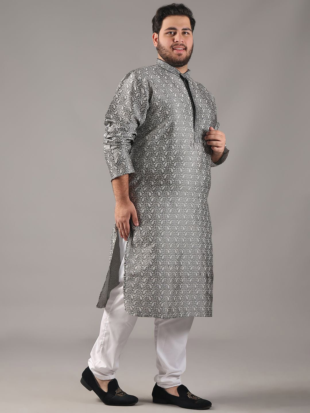 SOJANYA PLUS Plus Size Men Ethnic Motifs Woven Design Straight Kurta With Pyjamas