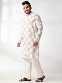 SOJANYA PLUS Kurta Lurus Kolar Mandarin Bercetak Geometri Dengan Piyama & Jaket Nehru