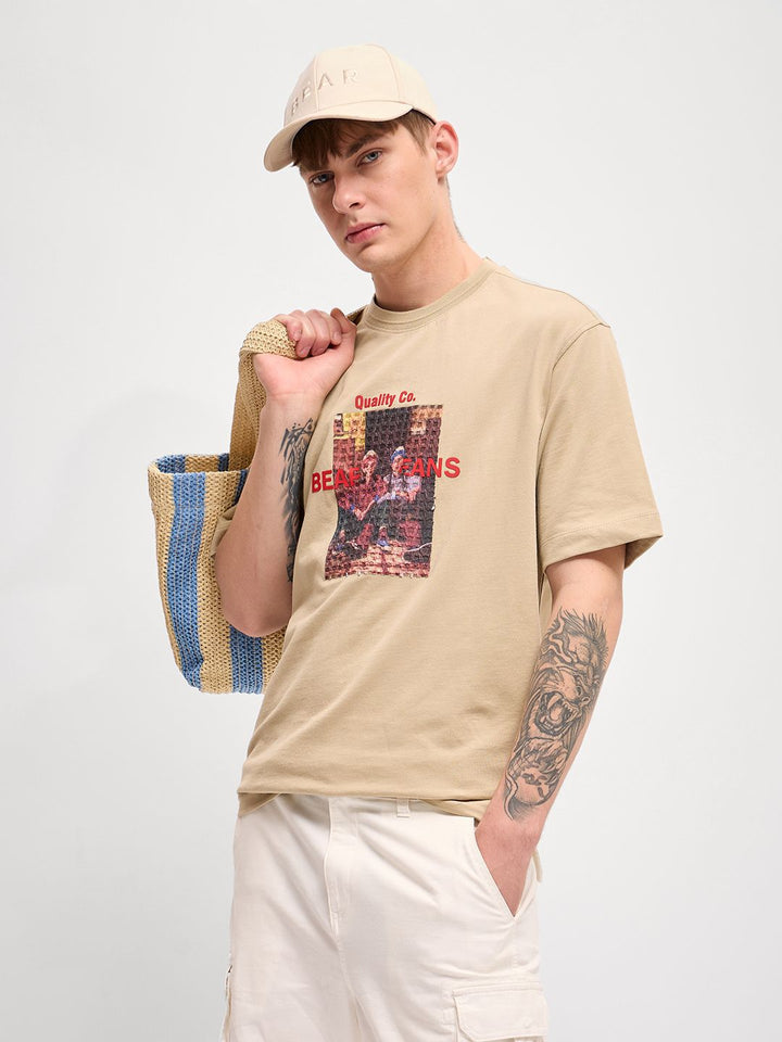 THE BEAR HOUSE Men Graphic Printed Round Neck Pure Cotton Oversized T-shirt