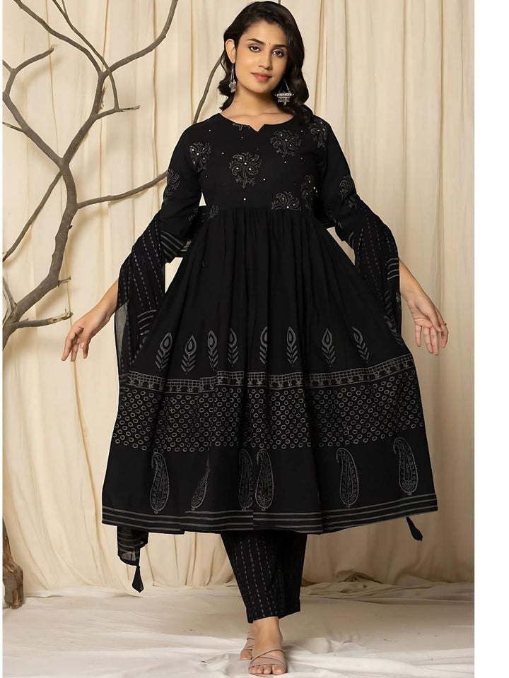 KALINI Women Ethnic Motifs Printed Pure Cotton Kurta with Trousers & Dupatta