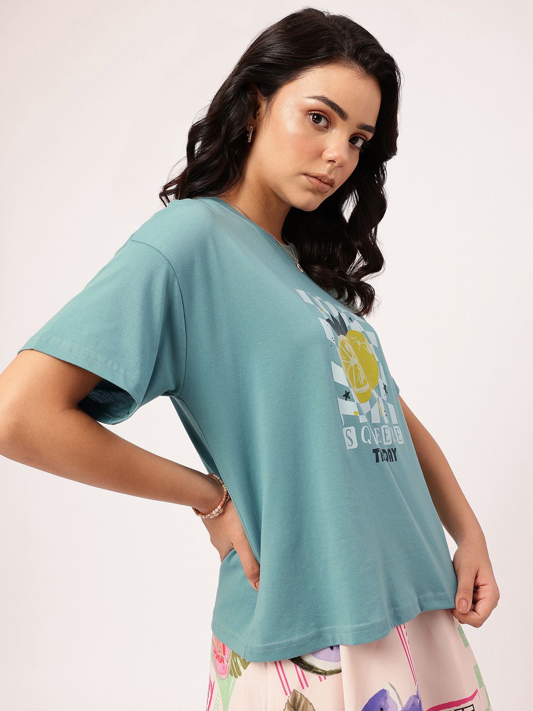 DressBerry Embracing-Serenity Slang Printed Drop-Shoulder Relaxed Tee