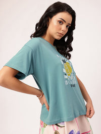 DressBerry Embracing-Serenity Slang Printed Drop-Shoulder Relaxed Tee