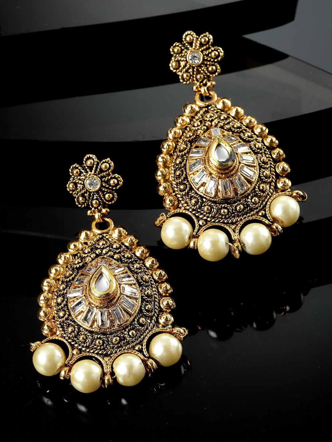 Anouk Silver Plated Artificial Stones Studed Contemporary Drop Earrings