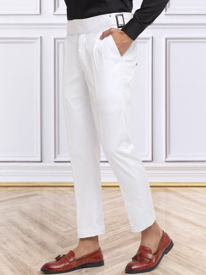 KLOTTHE Men White Slim Fit Mid-Rise Cotton Formal Gurkha Pants