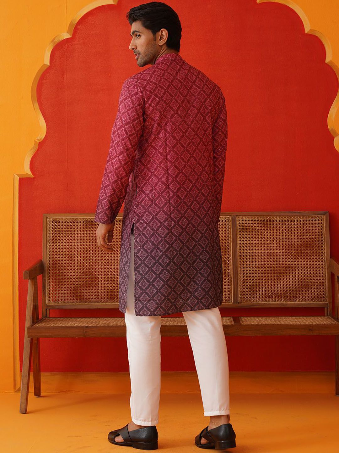 Jompers Men Floral Printed Regular Sequinned Kurta with Pyjamas