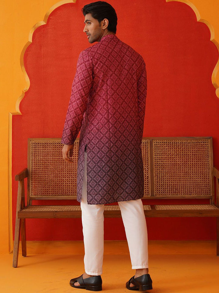 Jompers Men Floral Printed Regular Sequinned Kurta with Pyjamas