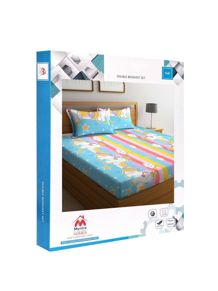 Myntra Elegant Homes Blue Cartoon Characters Polycotton 300 TC King Fine Bedsheet with 2 Pillow Covers-98 x 87 inches
