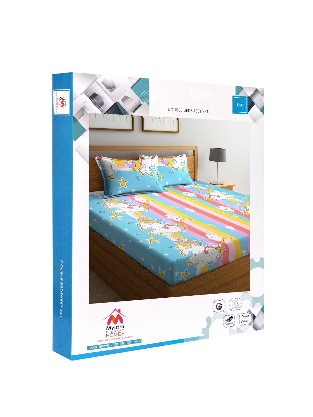 Myntra Elegant Homes Blue Cartoon Characters Polycotton 300 TC King Fine Bedsheet with 2 Pillow Covers-98 x 87 inches
