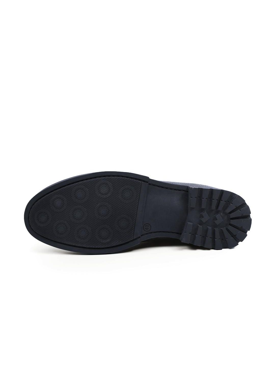 MONKSTORY Men Black Pebble Grain Textured Hybrid Slip-On Formal Shoes