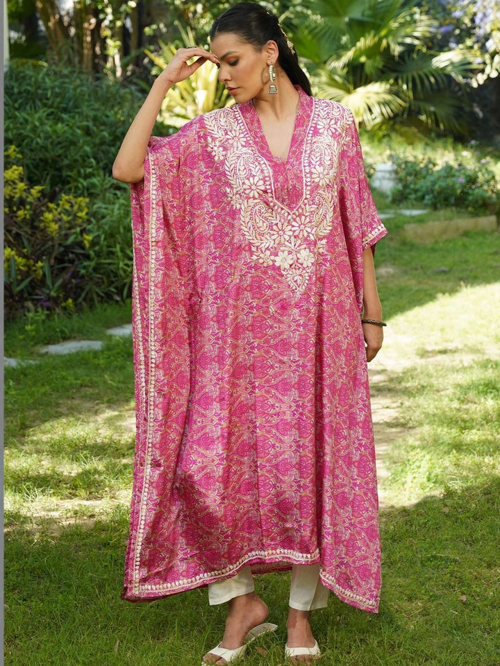House of Chikankari Women Printed Chikankari Crepe Kaftan Kurta