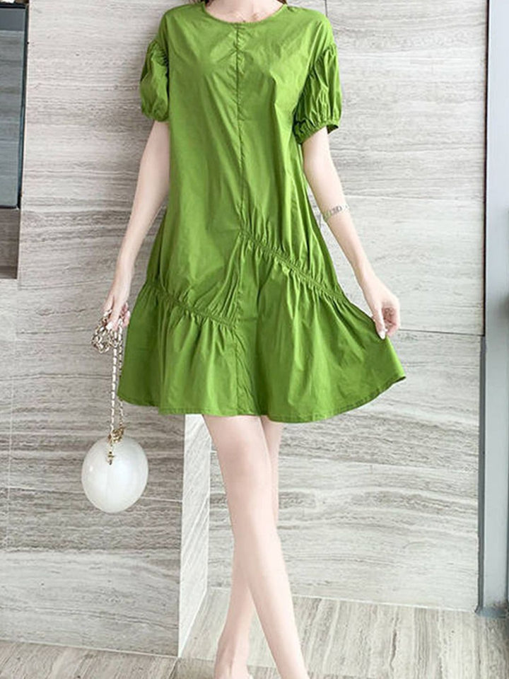 DressBerry Women Puff Sleeve Cotton A-Line Dress