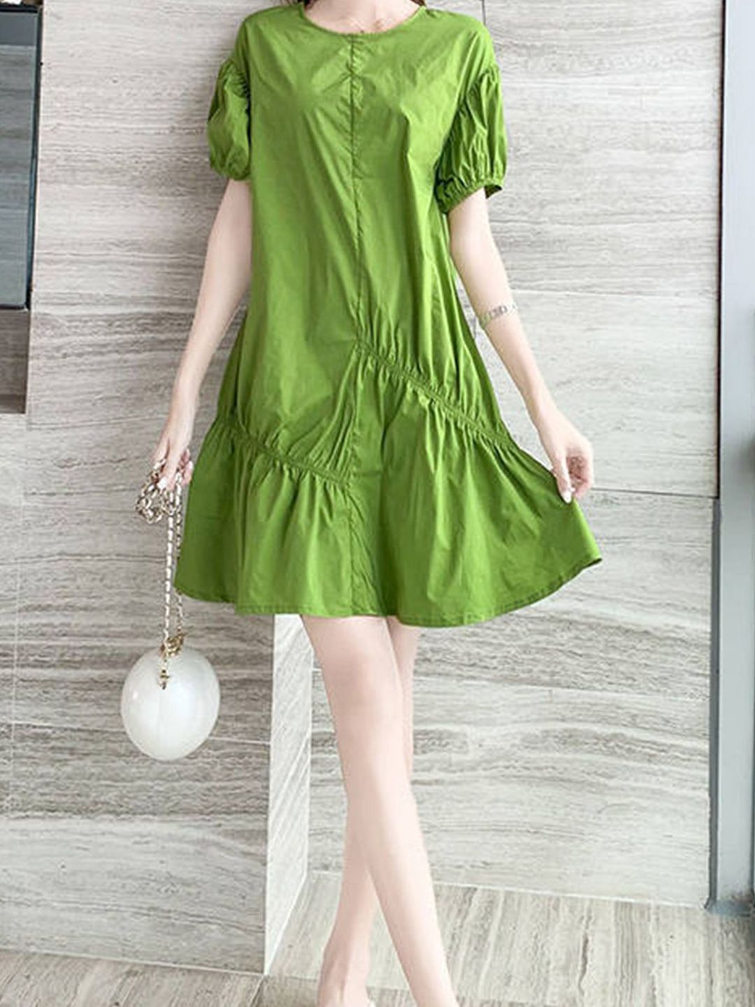 DressBerry Women Puff Sleeve Cotton A-Line Dress