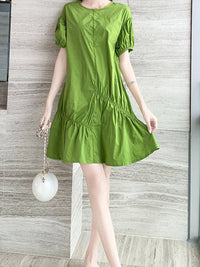 DressBerry Women Puff Sleeve Cotton A-Line Dress