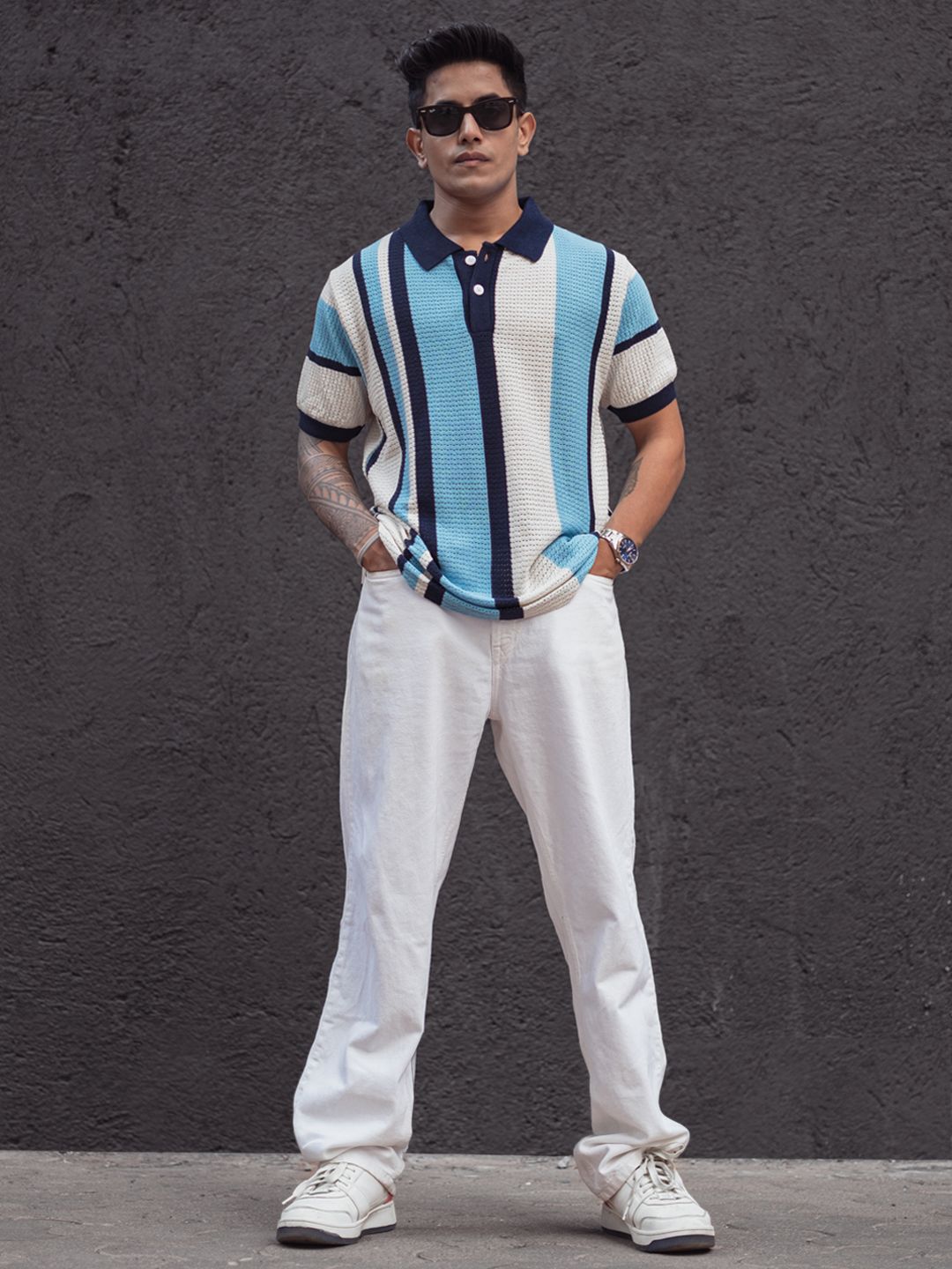 Powerlook Men Striped Polo Collar T-shirt