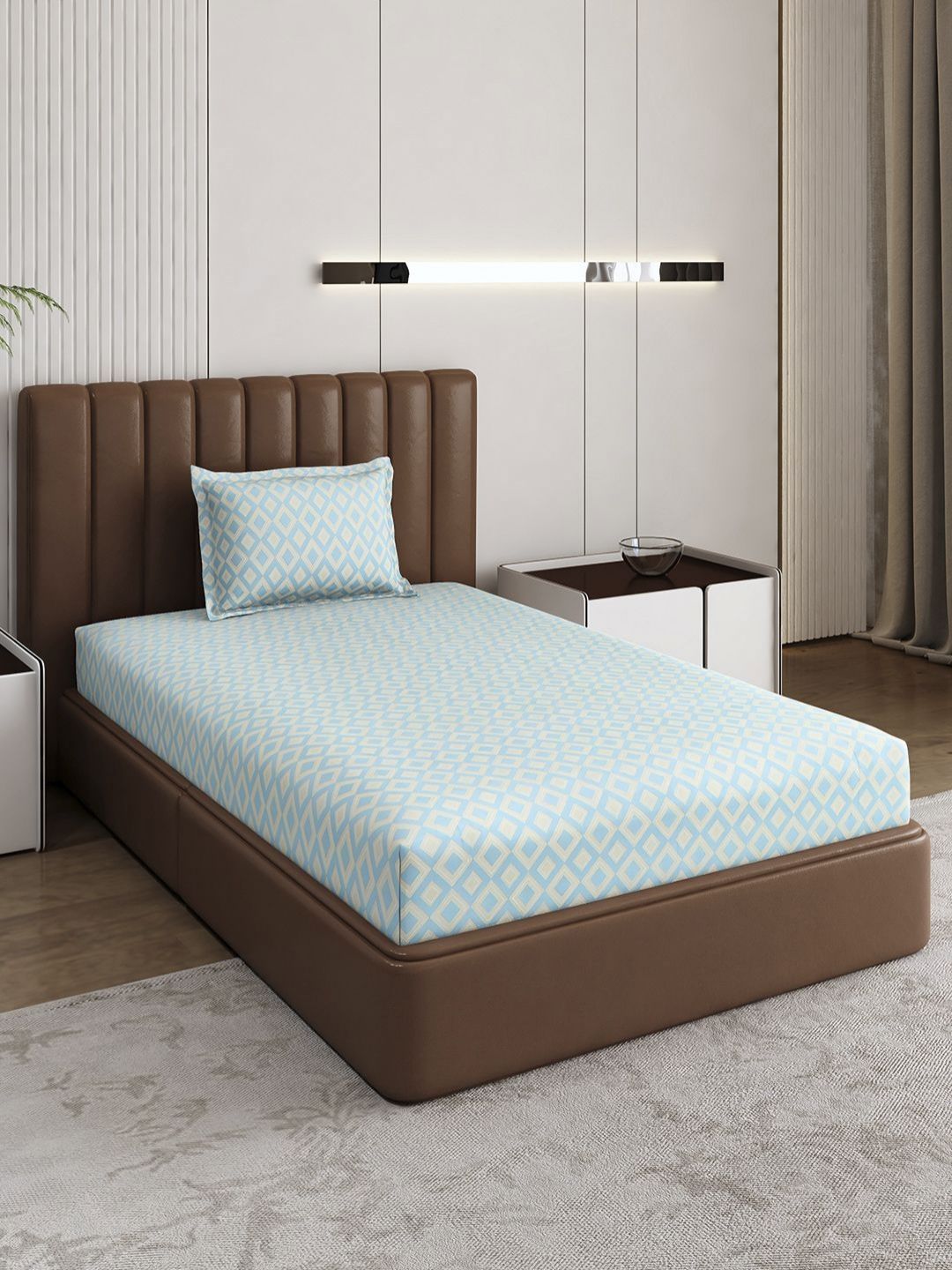 Monte Carlo Pixel Blue & Grey Dicetak 120 TC Single Bedsheet Set 1.52 m x 2.30 m