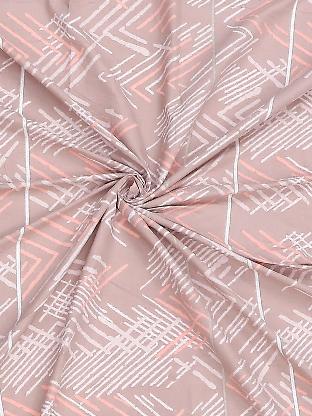 Monte Carlo Peach-Coloured & White Geometric 130 TC King Bedsheet Set-2.75 m x 2.75 m