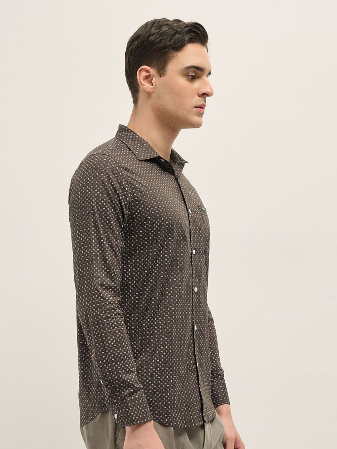 THE BEAR HOUSE Men Spread Collar Geometric Printed Cotton Tailored Fit Formal Shirt