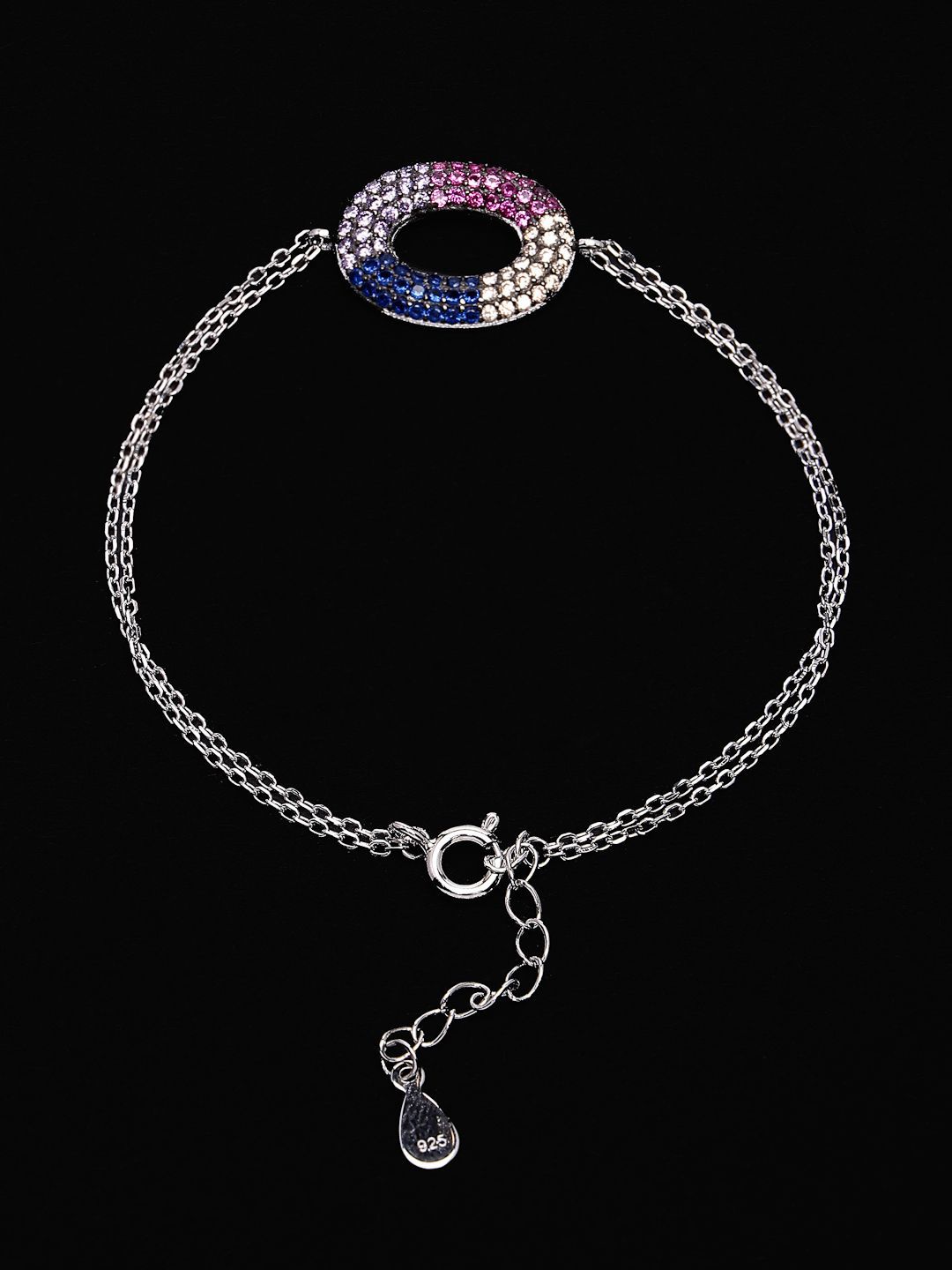 PANASH 925 Sterling Silver Rhodium-Plated Cubic Zirconia Studded Multistrand Bracelet
