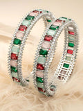 KARATCART Set Of 2 Silver-Plated AD-Studded Bangles