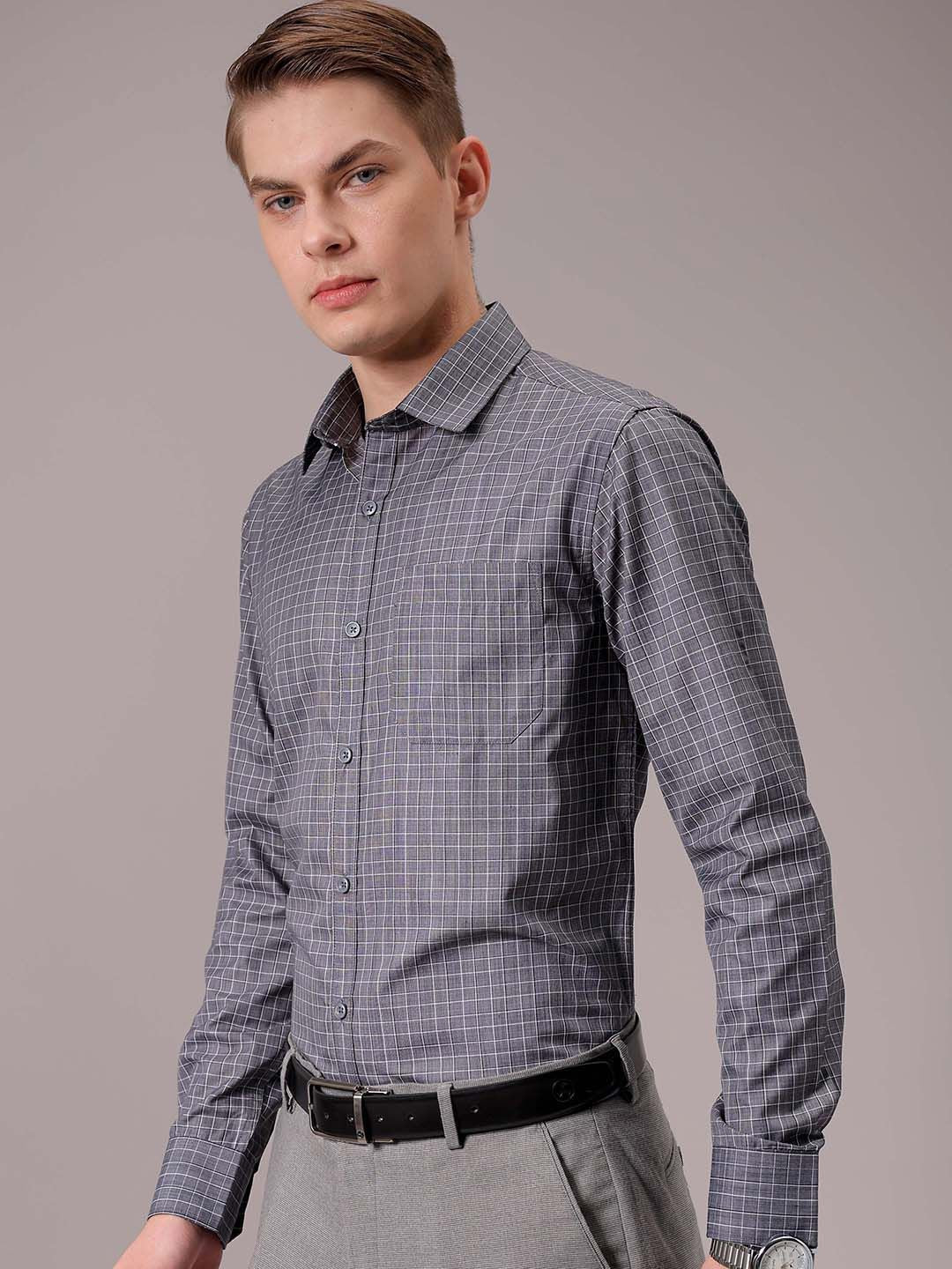 The Indian Garage Co. X Luxe Men Spread Collar Micro Checked Slim Fit Formal Shirt