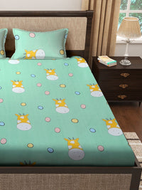 Myntra Elegant Homes Watak Kartun Hijau & Putih 300 TC Cadar Katil King dengan 2 Sarung Bantal