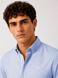 ADRO Men Sky Blue & White Mini Checked Regular Fit Casual Cotton Shirt