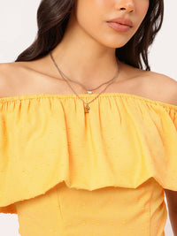 DressBerry Ruffle Ramble Dobby Bardot Crop Top