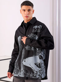 The Indian Garage Co Men Anime Printed Cotton Oversized Boxy Streetwear Shirt