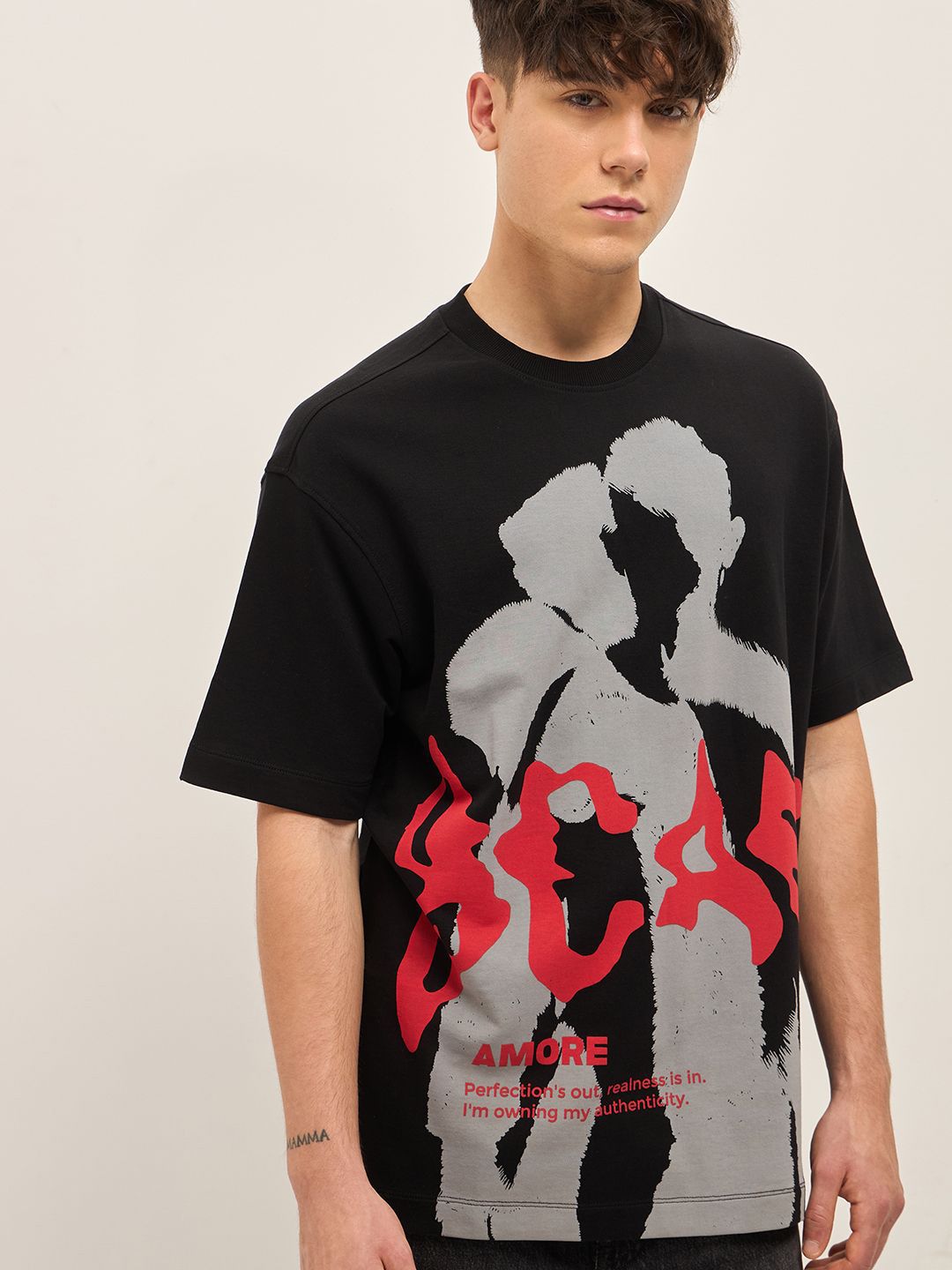 THE BEAR HOUSE Abstract Printed Round Neck Cotton Oversized T-shirt