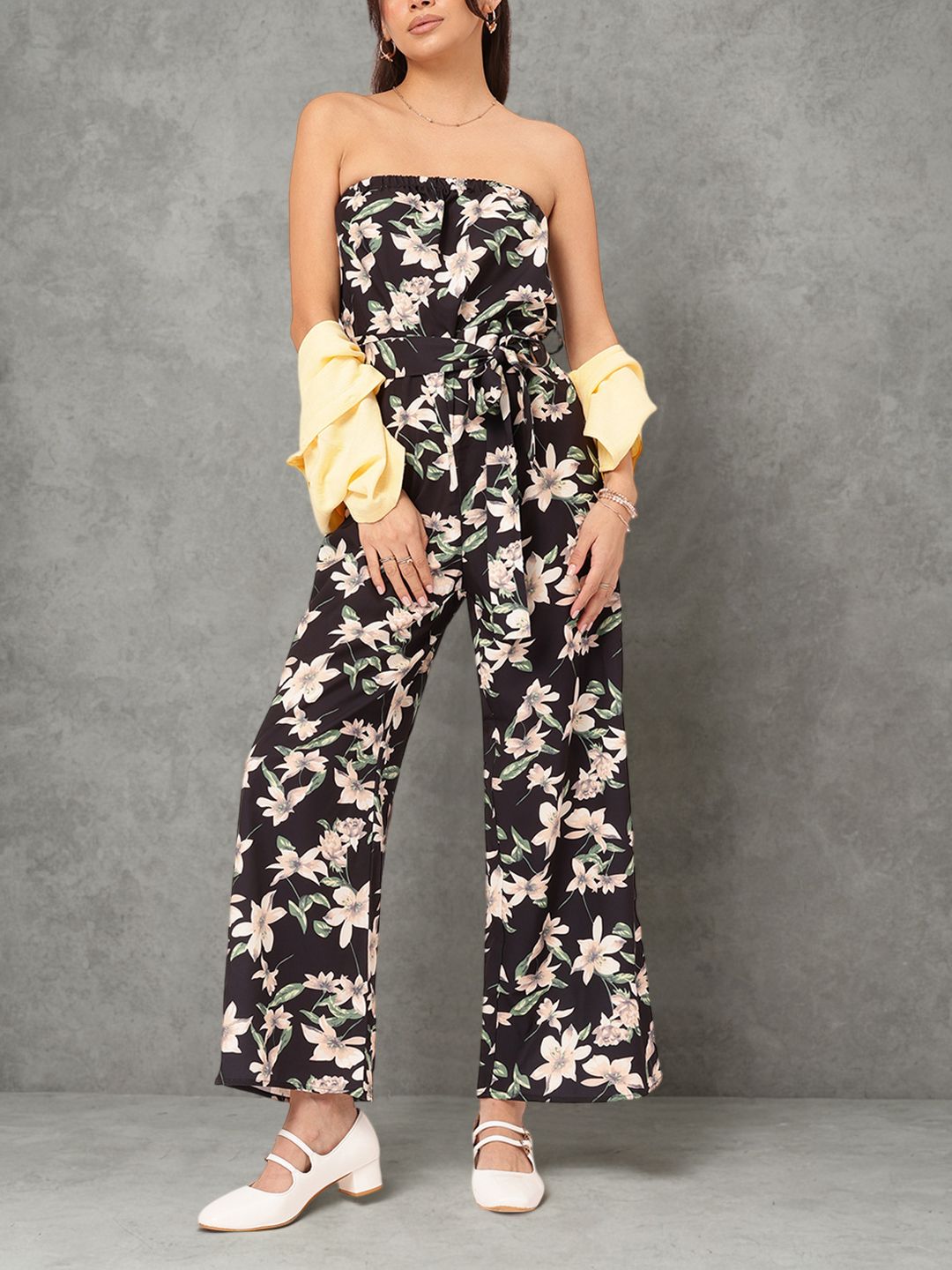 DressBerry Floral Fiesta Printed Strapless Jumpsuit with Belt