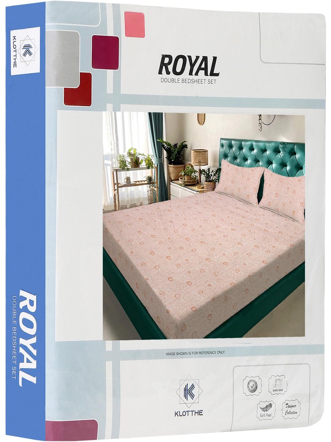 KLOTTHE Orange Geometric 300 TC King Bedsheet with 2 Pillow Covers