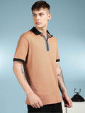 Eszett Korean Textured Fabric Self Design Cotton Polo Collar Short Sleeves T-shirt