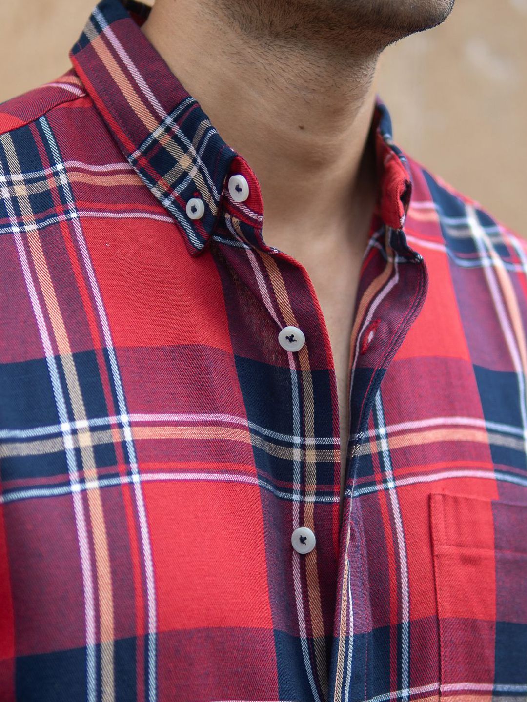 Powerlook Men Tartan Checked Button-Down Collar Pure Cotton Casual Shirt