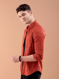 The Indian Garage Co Men Rust Orange & Black Slim Fit Checked Casual Shirt