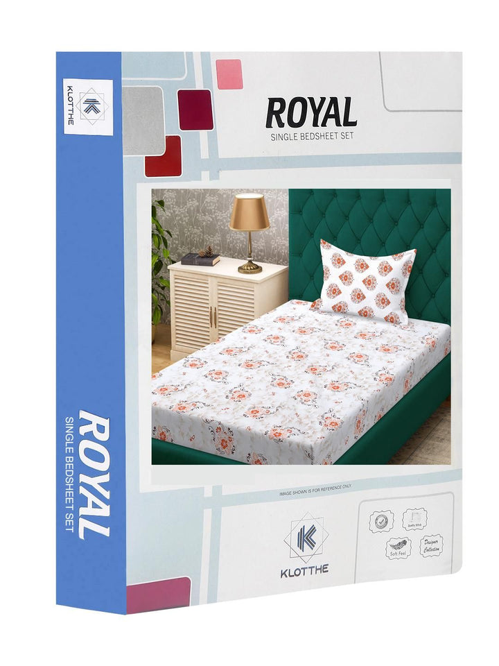 KLOTTHE Orange Floral Cotton Single Bedsheets