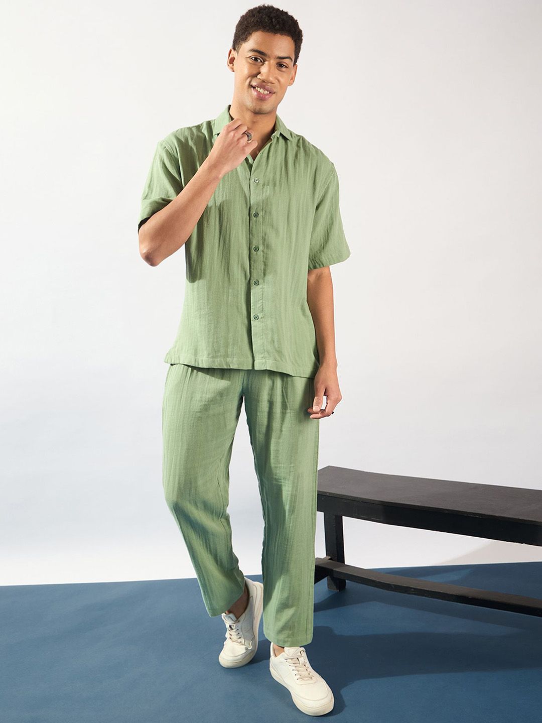 DENNISON Men Muslin Cotton Double Gauge Oversized Coord Set