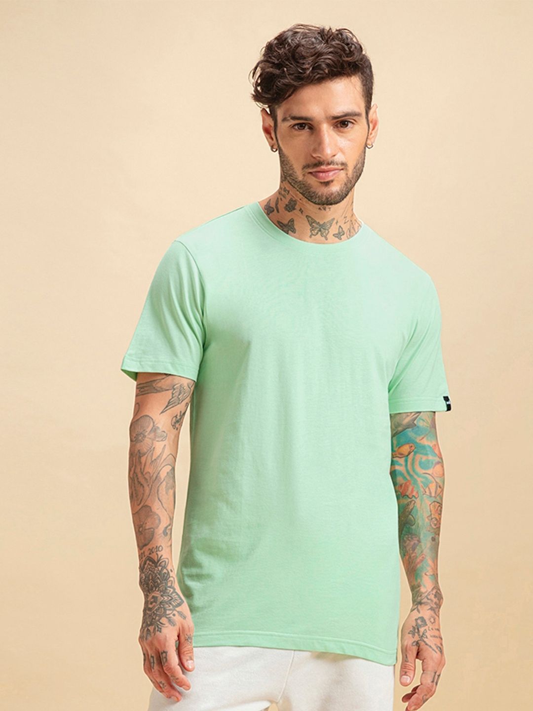Bewakoof Men Sea Green Solid T-shirt