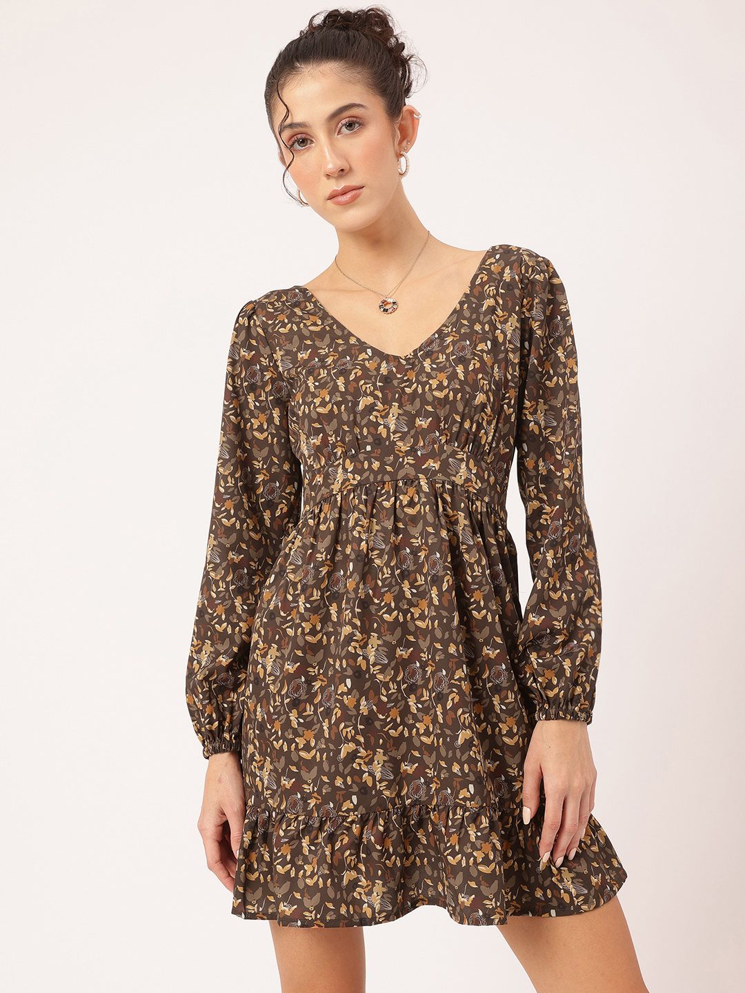 DressBerry Soft & Sassy Puff Sleeve Floral Printed Empire Mini Dress