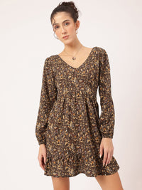 DressBerry Soft & Sassy Puff Sleeve Floral Printed Empire Mini Dress
