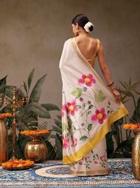 Silk Land Onam Special Floral Printed Kasavu Silk Saree