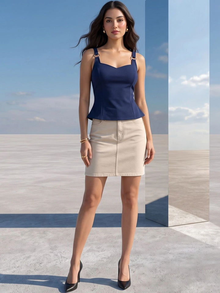 Mamicha Sweetheart Neck Peplum Top
