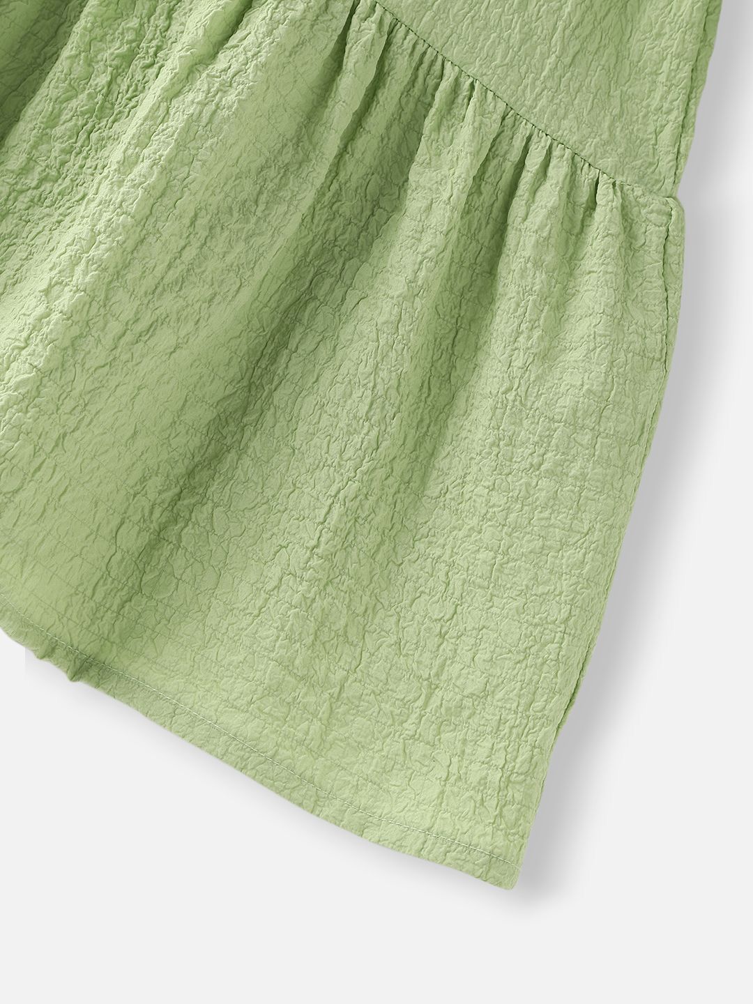 Nauti Nati Girls Green Cotton Crepe Dress with Floral Brooch