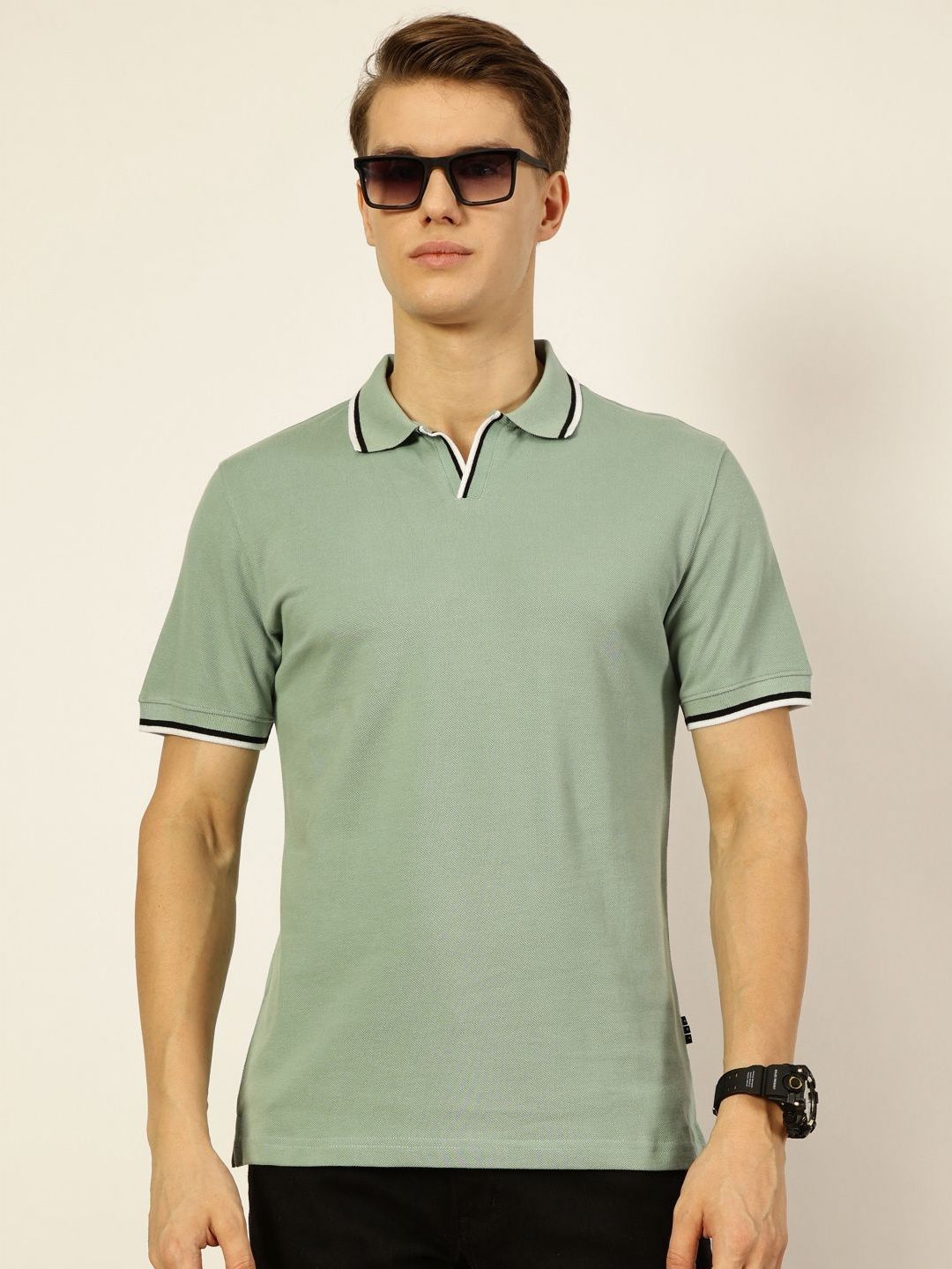 Thomas Scott Men Solid Polo Collar Cotton T-shirt