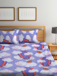 Myntra Elegant Homes Purple Cartoon Characters Dilengkapi 300 TC King Cadar dengan 2 Sarung Bantal